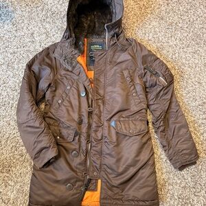 Alpha Industries Chocolate Brown Hooded Puffer Coat